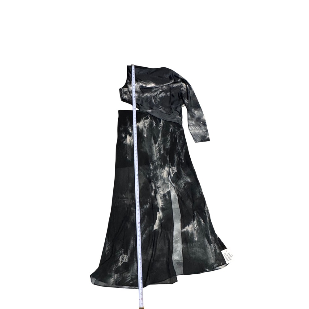 ASOS DESIGN Maxi Dress Womens 12 Black White Blurred Print One Shoulder Draped - Picture 6 of 12